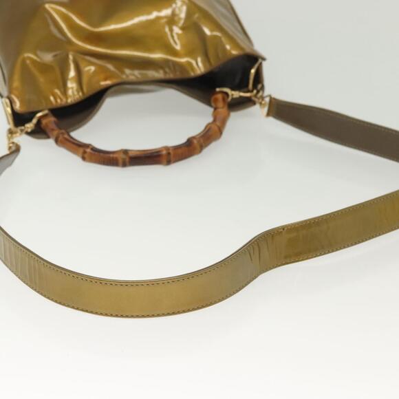GUCCI Bamboo Hand Bag Patent Leather Beige Gold 001 1014 1638 0 - Picture 9 of 16
